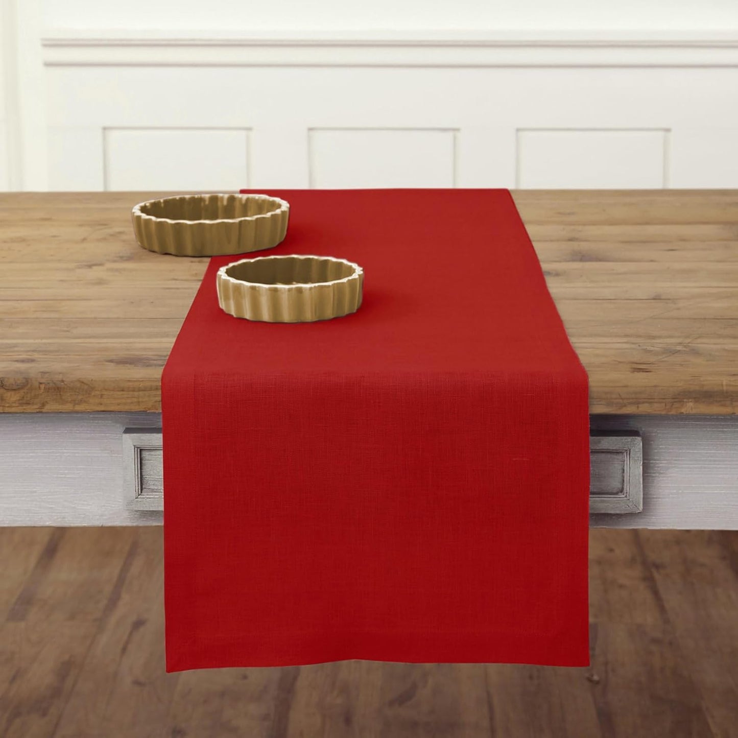 Elegant 100% Pure Linen Red Table Runner for Festive Occasions