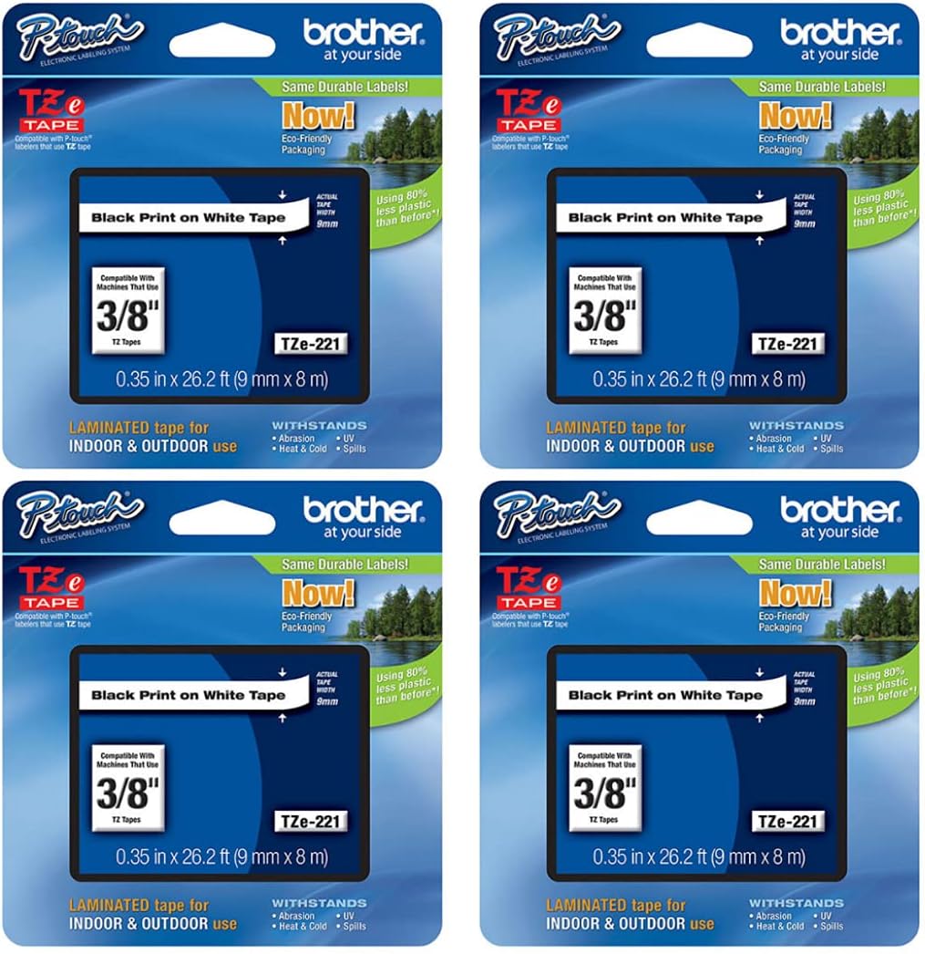 Brother P-Touch TZe-221 Laminated Tape 4-Pack for Label Makers