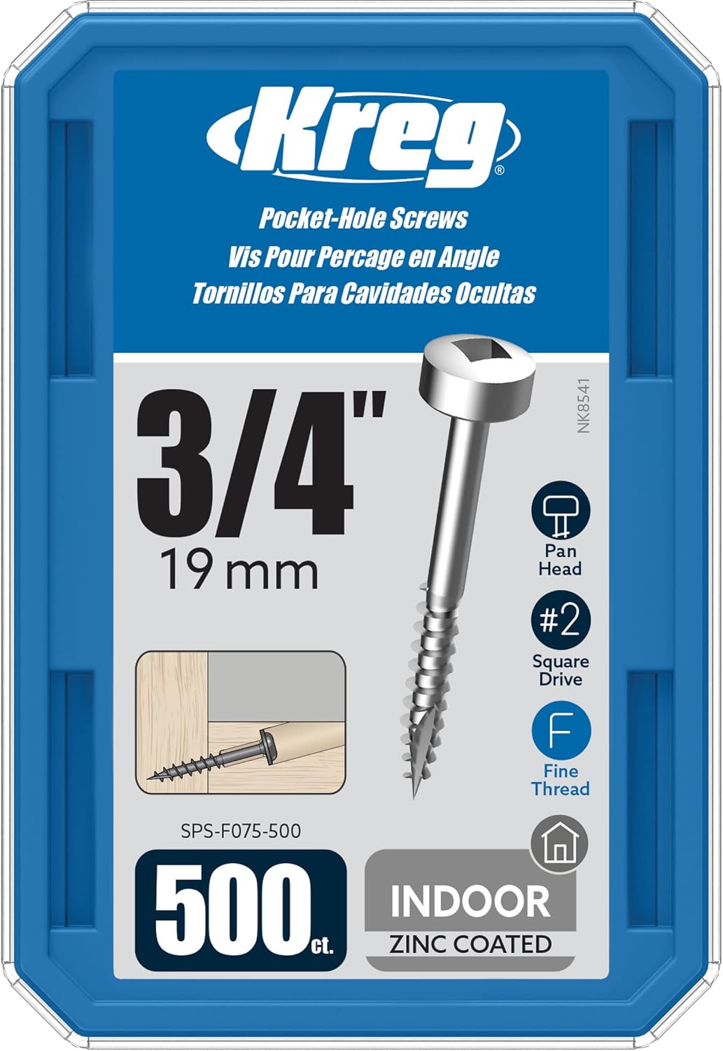 Kreg SPS-F075-500 Zinc Pocket Screws for Woodworking Projects
