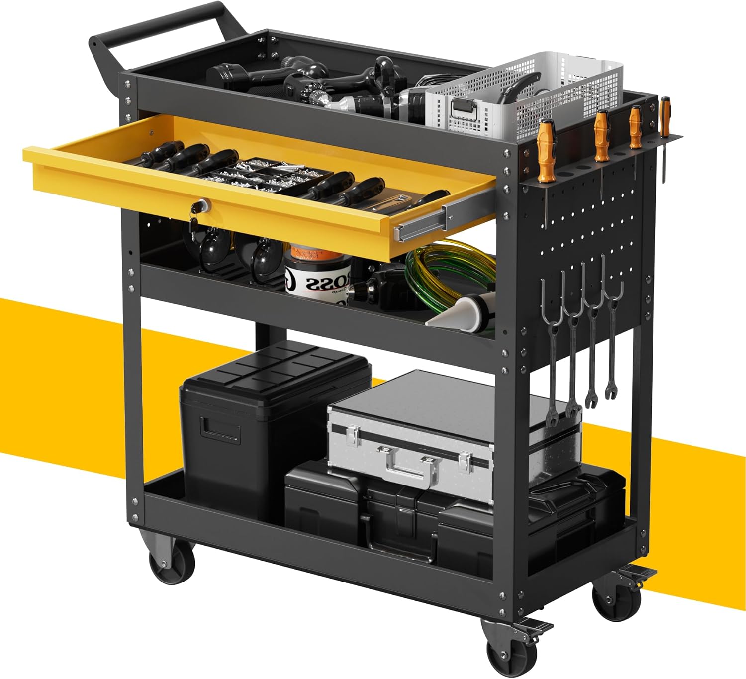 3 Tier Rolling Tool Cart on Wheels for Efficient Storage