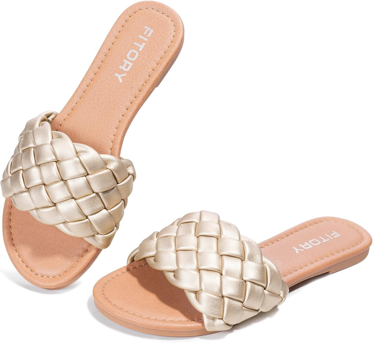 FITORY Womens Flat Sandals Fashion Round Open Toe Slip On Slides