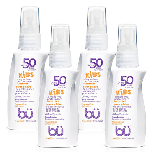 BU SPF 50 Kids Sunscreen Spray for Face and Body, 4-Pack
