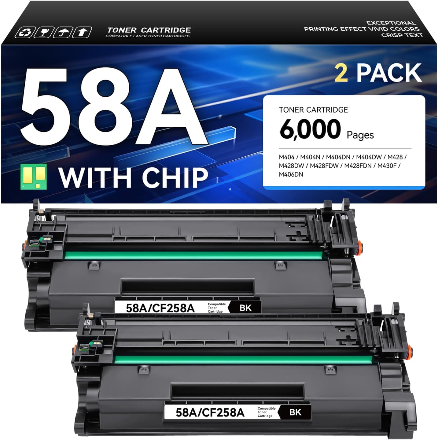 High Yield 58A Toner Cartridge Black 2-Pack for HP Printers