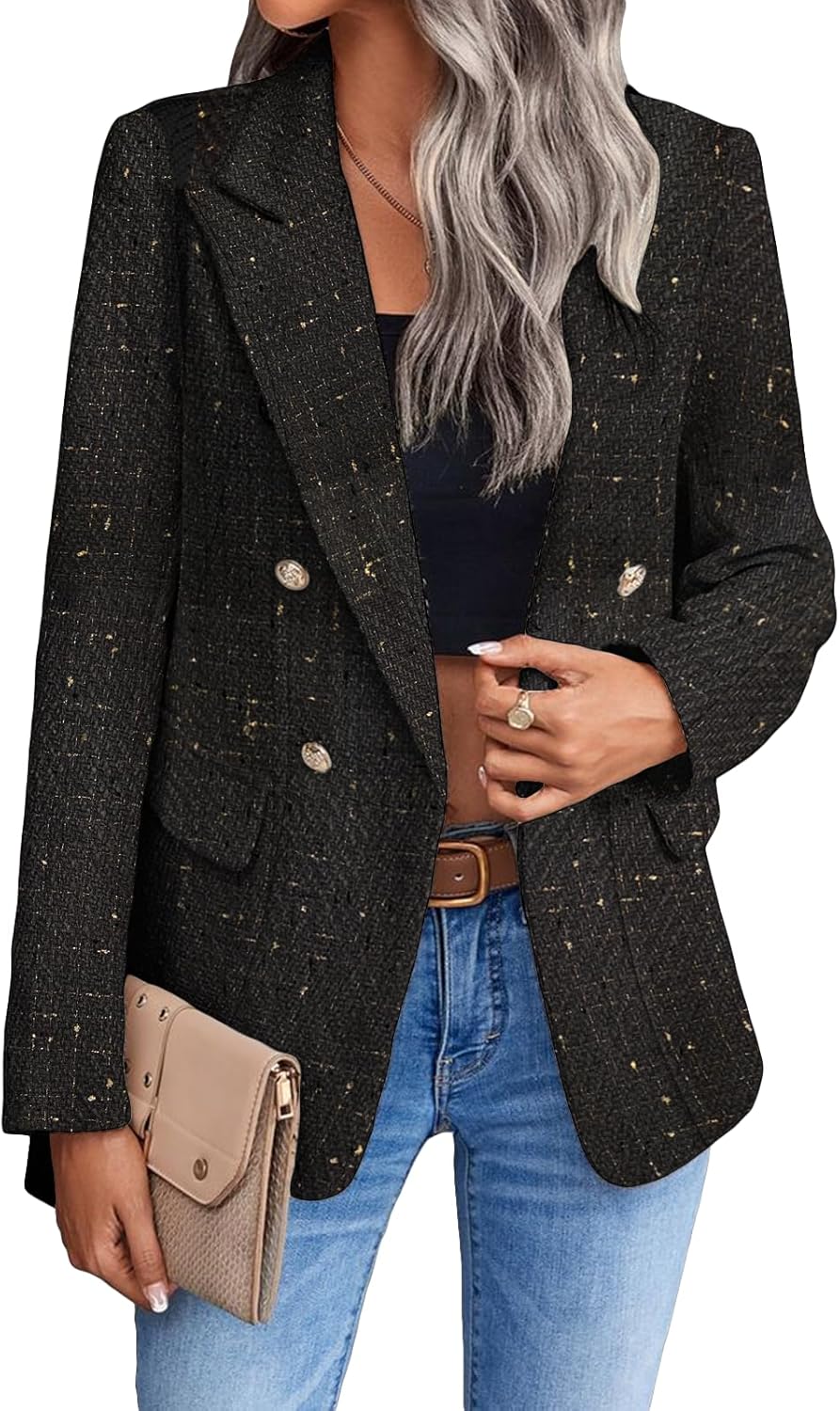 Mina Self 2025 Winter Women's Tweed Plaid Blazer Jacket Review