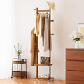 Solid Wood Coat Rack Freestanding with Wheels & 2 Shelves - Stable