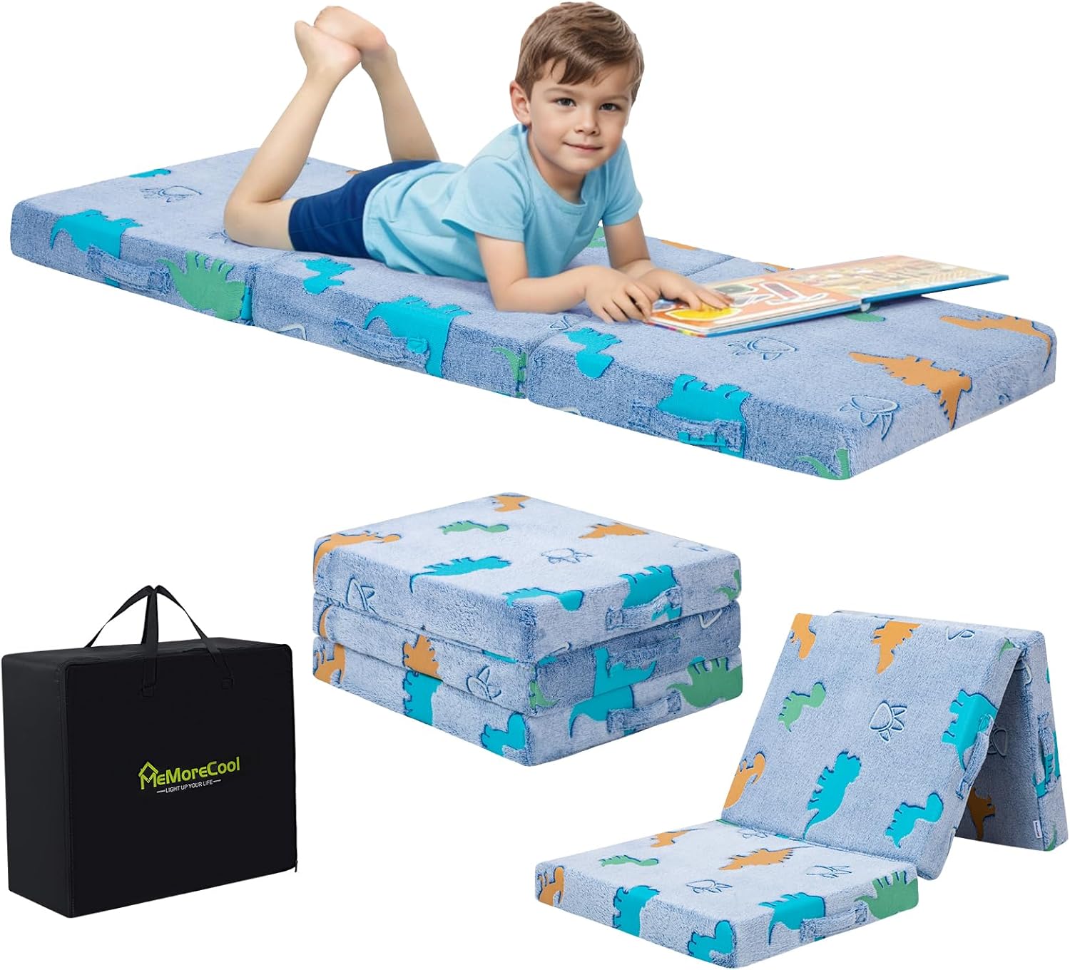 MeMoreCool Foldable Floor Mattress for Kids with Glow Dinosaur