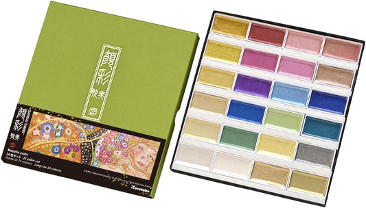 Kuretake Gansai Tambi Watercolor Paint Set with 24 Glittery Colors