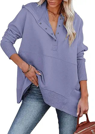 Oversized Sweatshirts for Women - Cozy Henley Hoodie Style