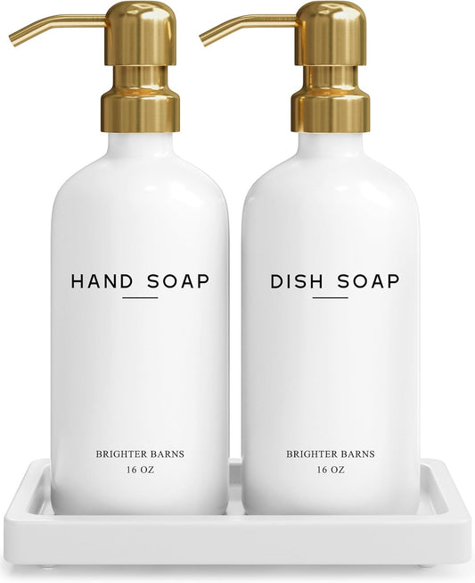 Luxury Glass Hand and Dish Soap Dispenser Set for Kitchen Sink