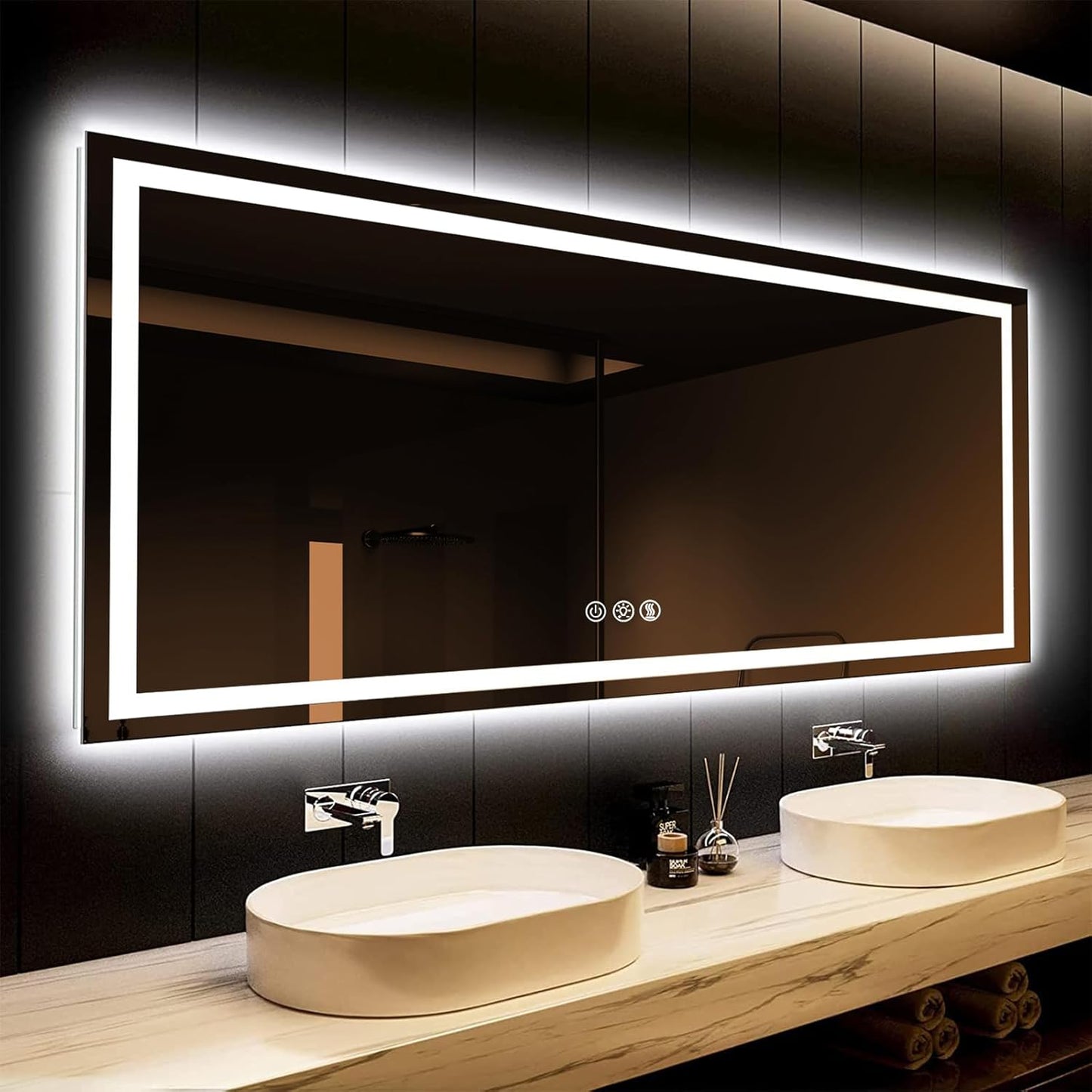 ROOMTEC 72x36 LED Bathroom Mirror with Smart Dimmable Features