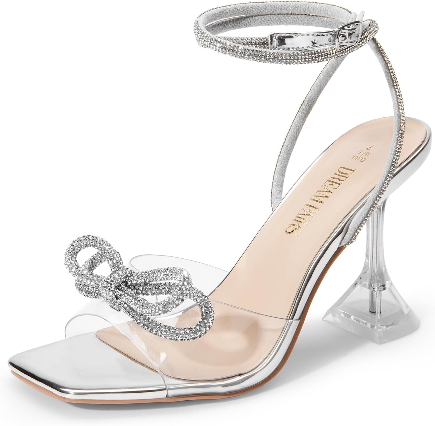 DREAM PAIRS Stiletto Bow Heels: Sparkly Rhinestone Sandals