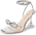 Stiletto Bow Heels Strappy Sparkly Rhinestone Clear Sandals PAIRS