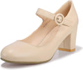 IDIFU Women's Mary Jane Pumps Low Block Heel - Comfortable Office