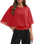 Sequin Formal Tunic Blouse with Dolman Sleeves - Elegant Sparkle
