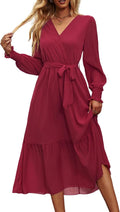 Women's Floral Boho Maxi Dress - Flowy Wrap V Neck Ruffle Dress