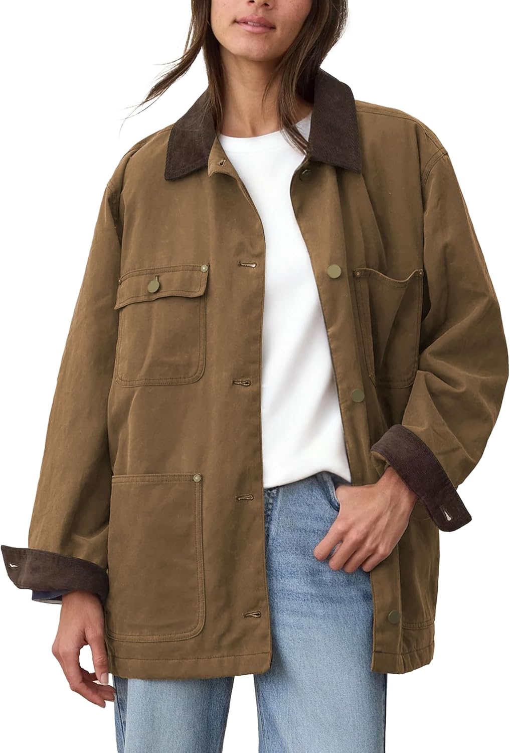 Oversized Utility Cotton Coat for Women - Vintage Workwear Style
