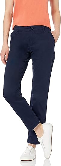 Women's Mid-Rise Slim Full Length Khaki Pants for Comfort