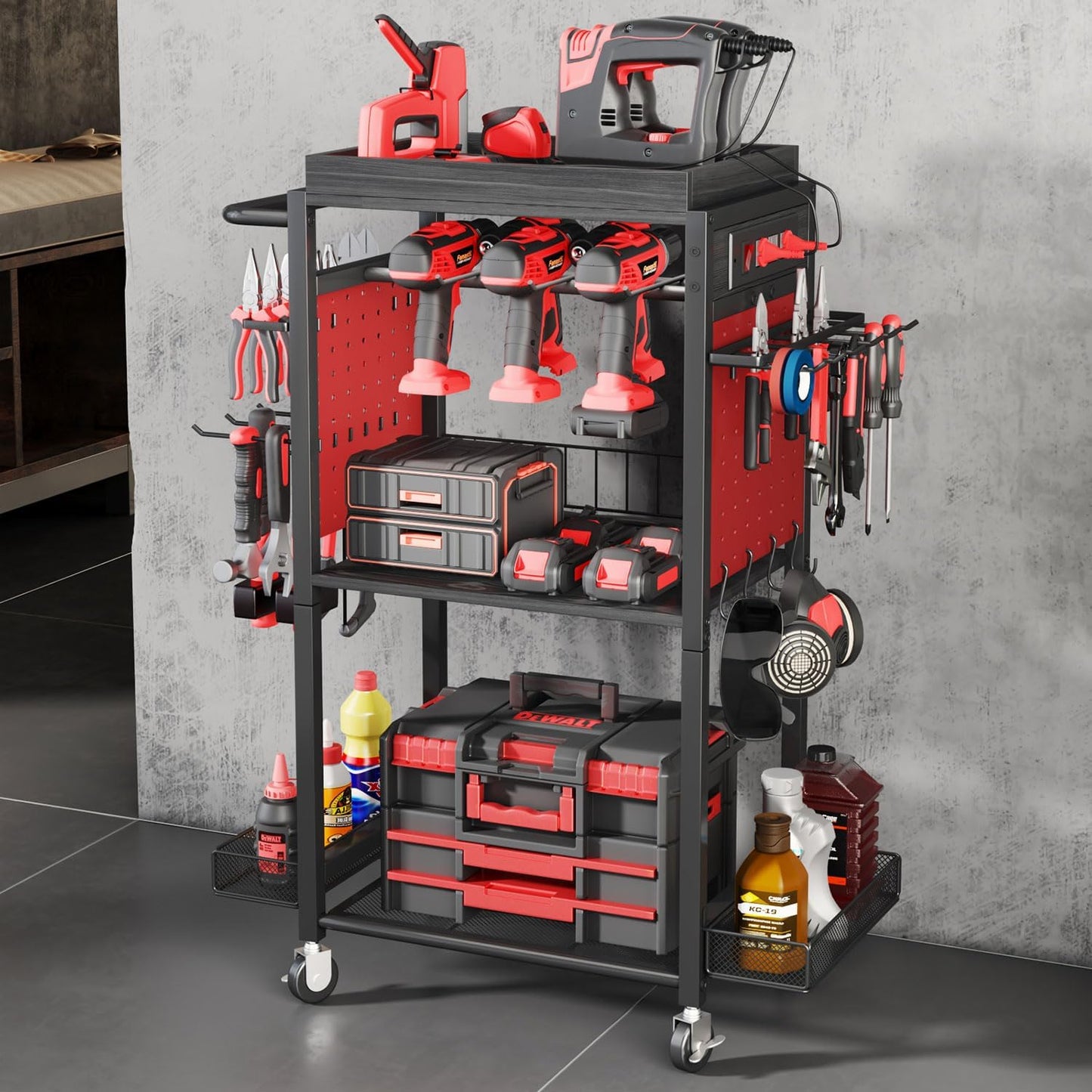 HapiRm Power Tool Organizer Cart - Mobile Charging Station