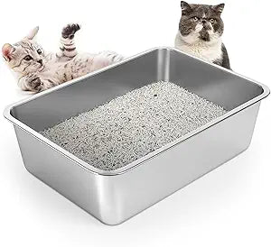 Stainless Steel Cat Litter Box with Odor Control and Non Slip Feet