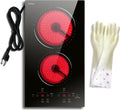2 Burner Electric Cooktop 110v Plug-In Ceramic Cooktop - Compact