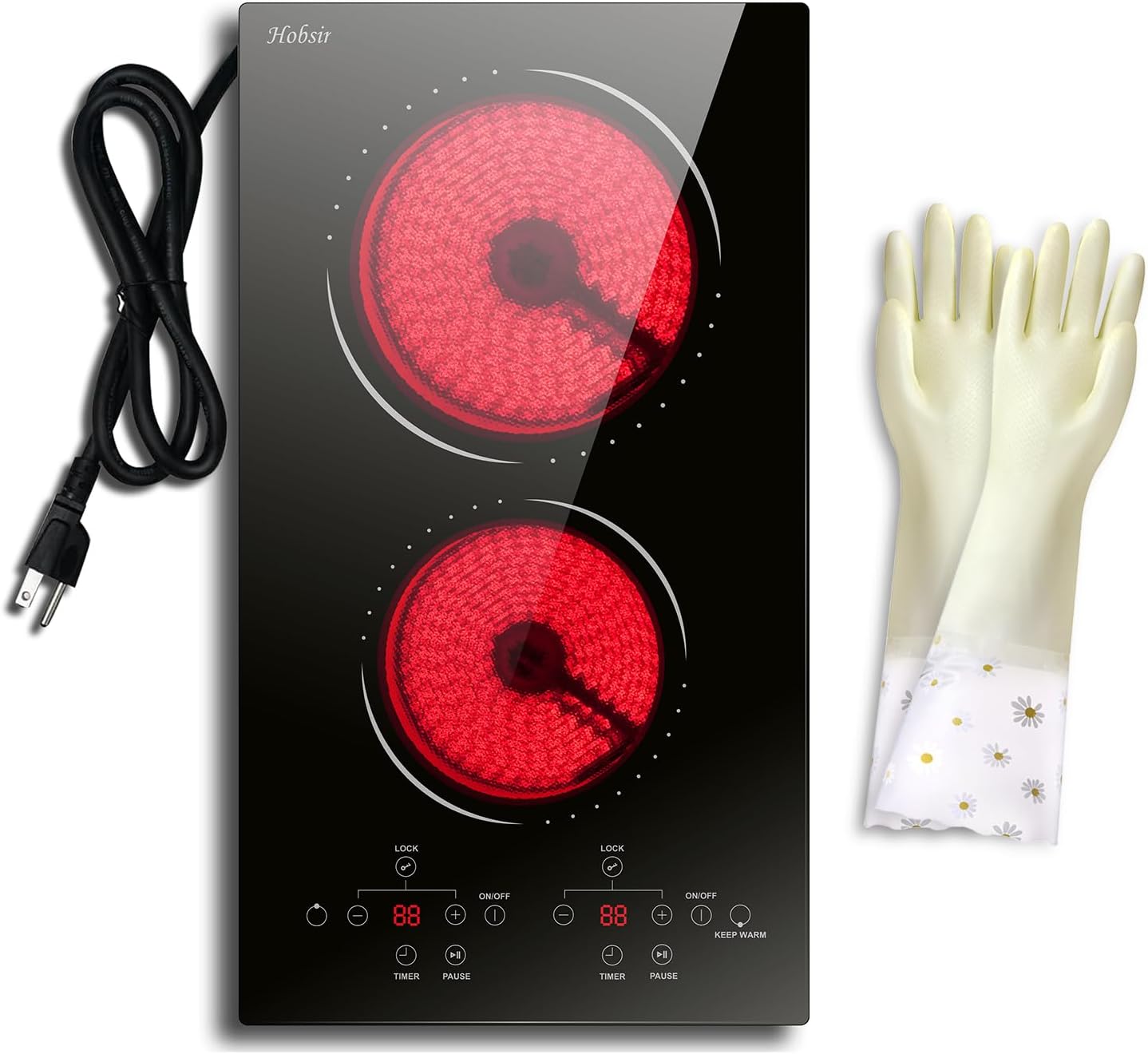 2 Burner Electric Cooktop with Safety Lock and Timer Features