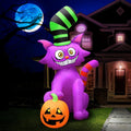 7FT Halloween Inflatable Purple Cat with Pumpkin Decoration - Lighted