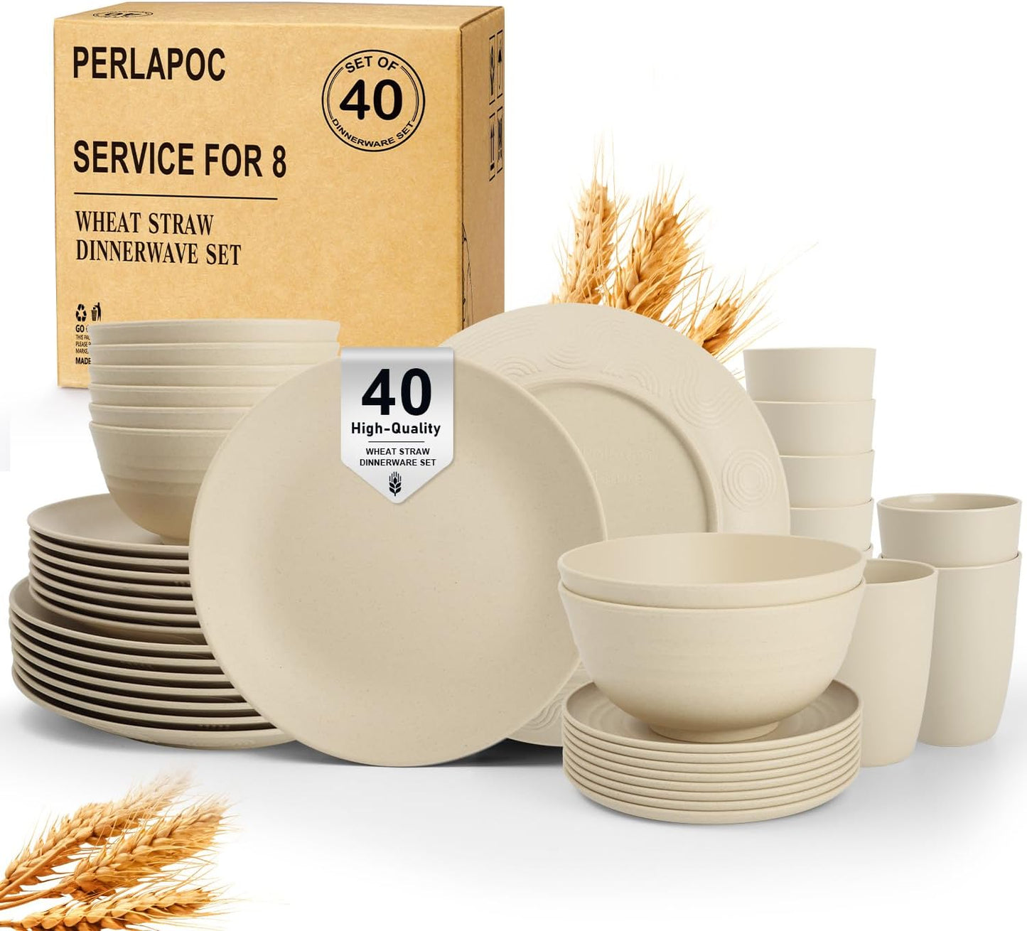 Wheat Straw Dinnerware Sets 40 PCS Lightweight Dishes for 8