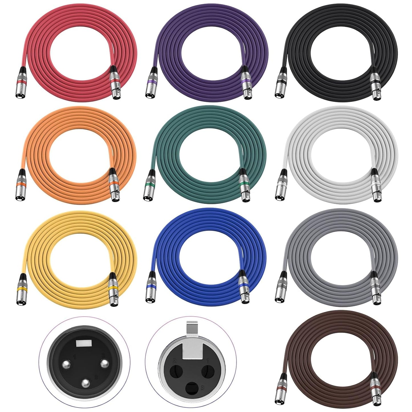 10 Pack 10 ft XLR Cables for Microphones and Stage Lights