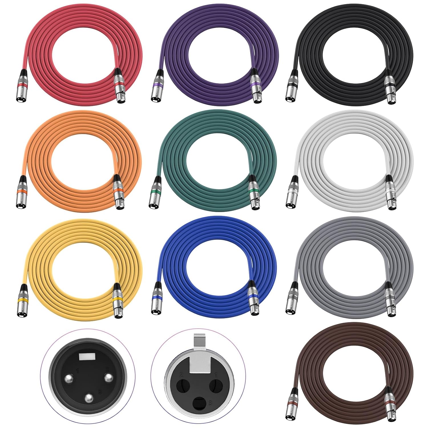 10 Pack 10 ft XLR Cables for Microphones and Stage Lights
