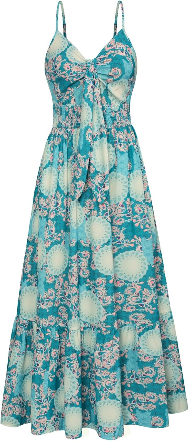 Summer Maxi Dress for Women with Floral Tie Front Design
