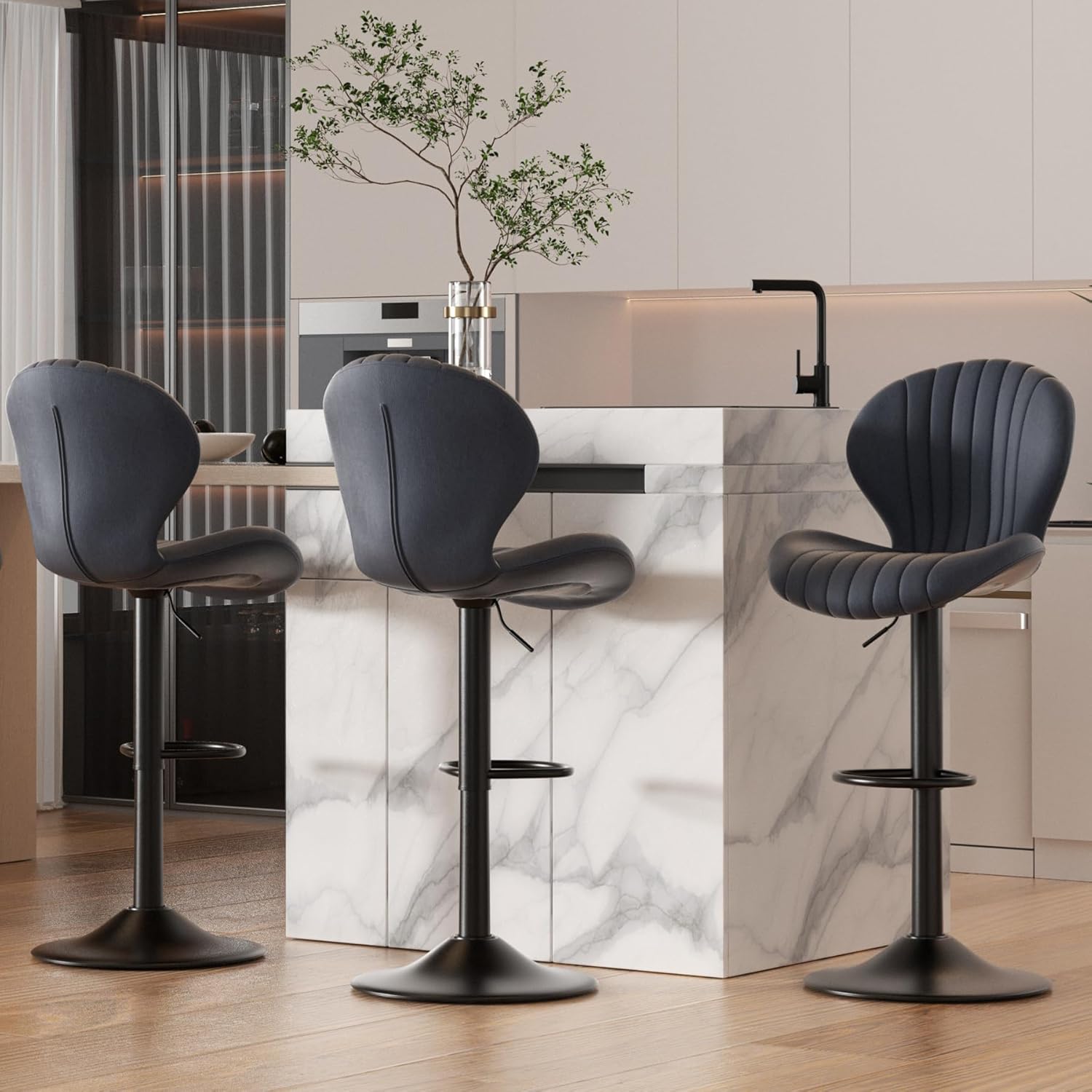 Modern Swivel Bar Stools Set of 3 with High Backrest Comfort