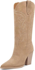 Cowgirl Boots for Women Pointed Toe Chunky Heel Western Boots ISNOM