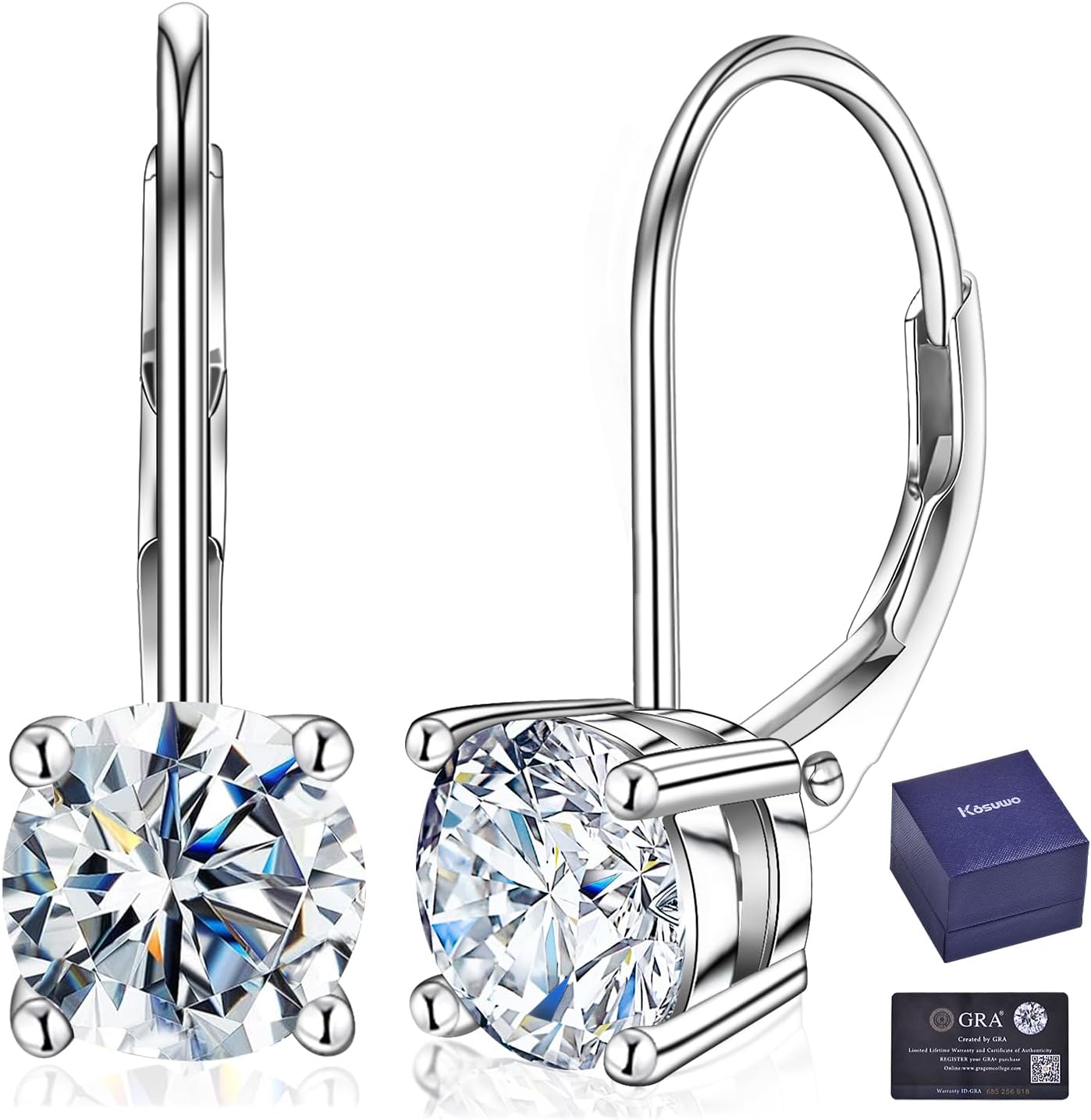 Moissanite Earrings for Women 2.0CT D Color in White Gold