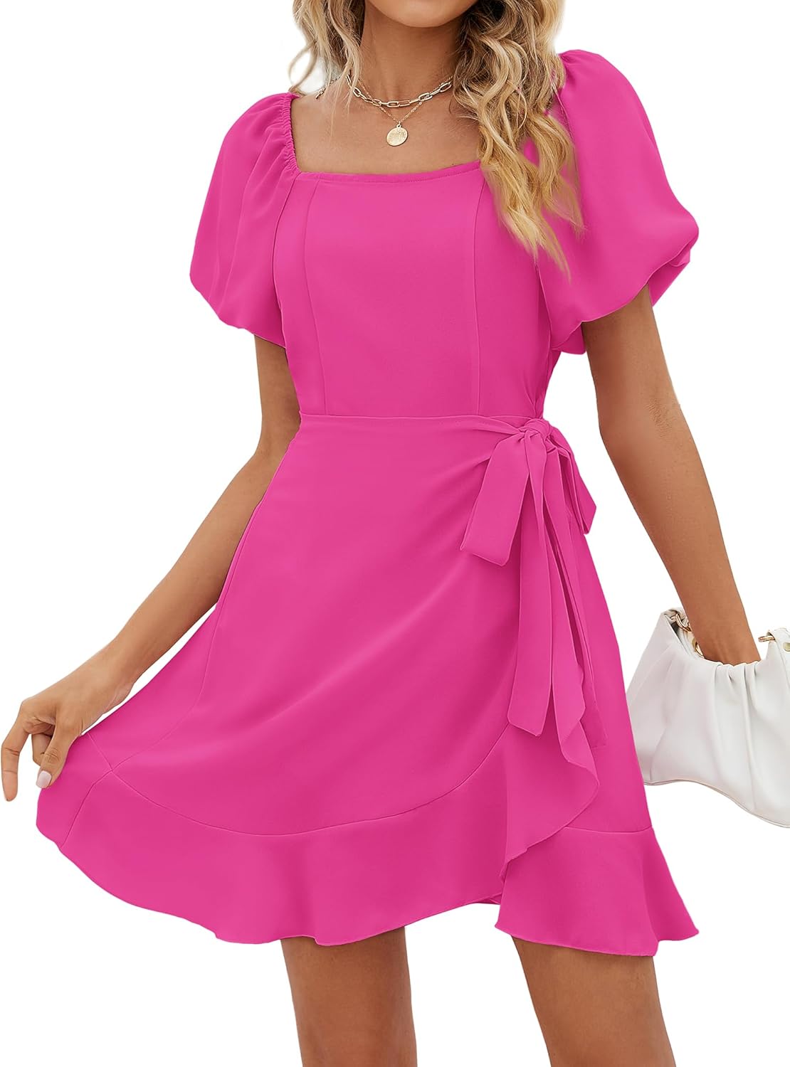 Stylish Womens Summer Dresses with Puff Sleeves and Tie Waist
