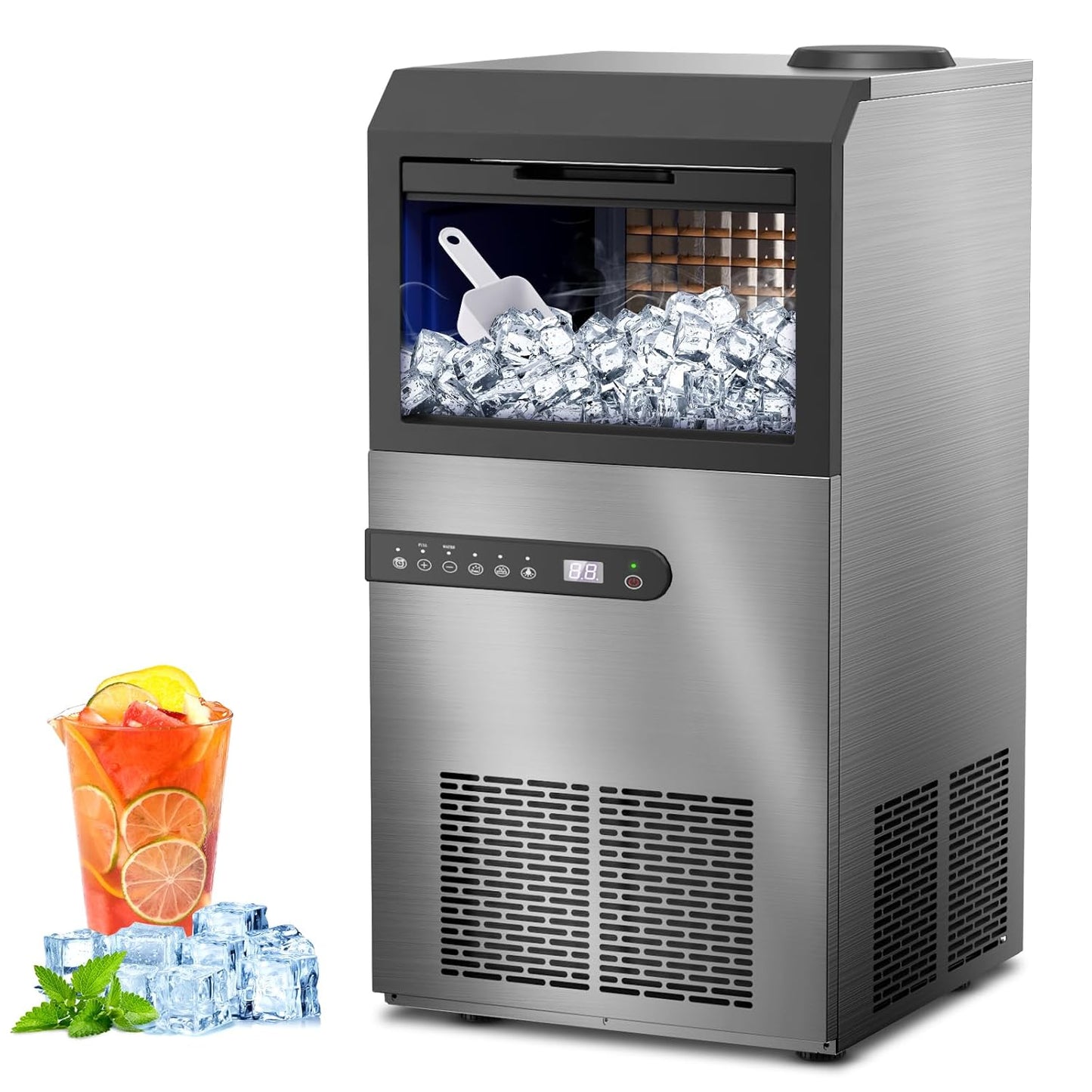 LifePlus Stainless Steel Ice Maker - 100LBS/24H, Self Clean, 24H Timer