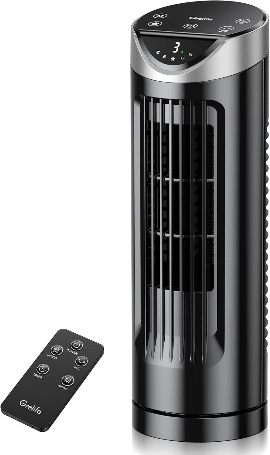 Grelife 13in Bladeless Tower Fan with Remote Control & Timer
