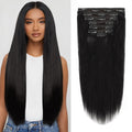Remy Human Hair Clip In Extensions Yaki Straight 16 in - Natural