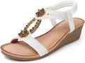 Wedge Sandals for Women Dressy Low Heel - Rhinestone Flower Comfort