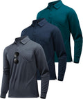 Long Sleeve Polo Shirts for Men 3 Pack - Moisture Wicking Comfort