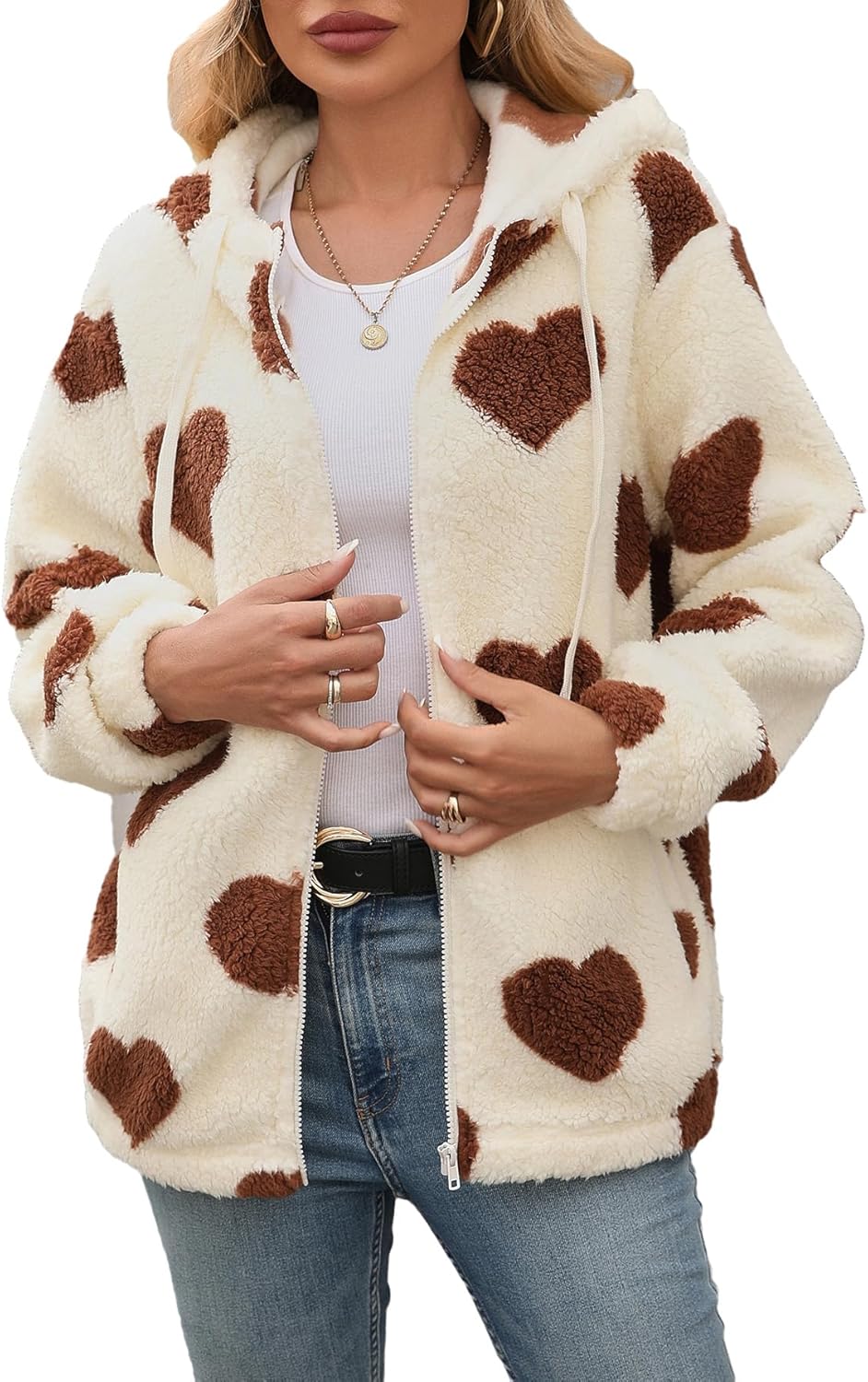 Womens Fleece Jacket Full Zip Sherpa Coat with Hood S-5XL