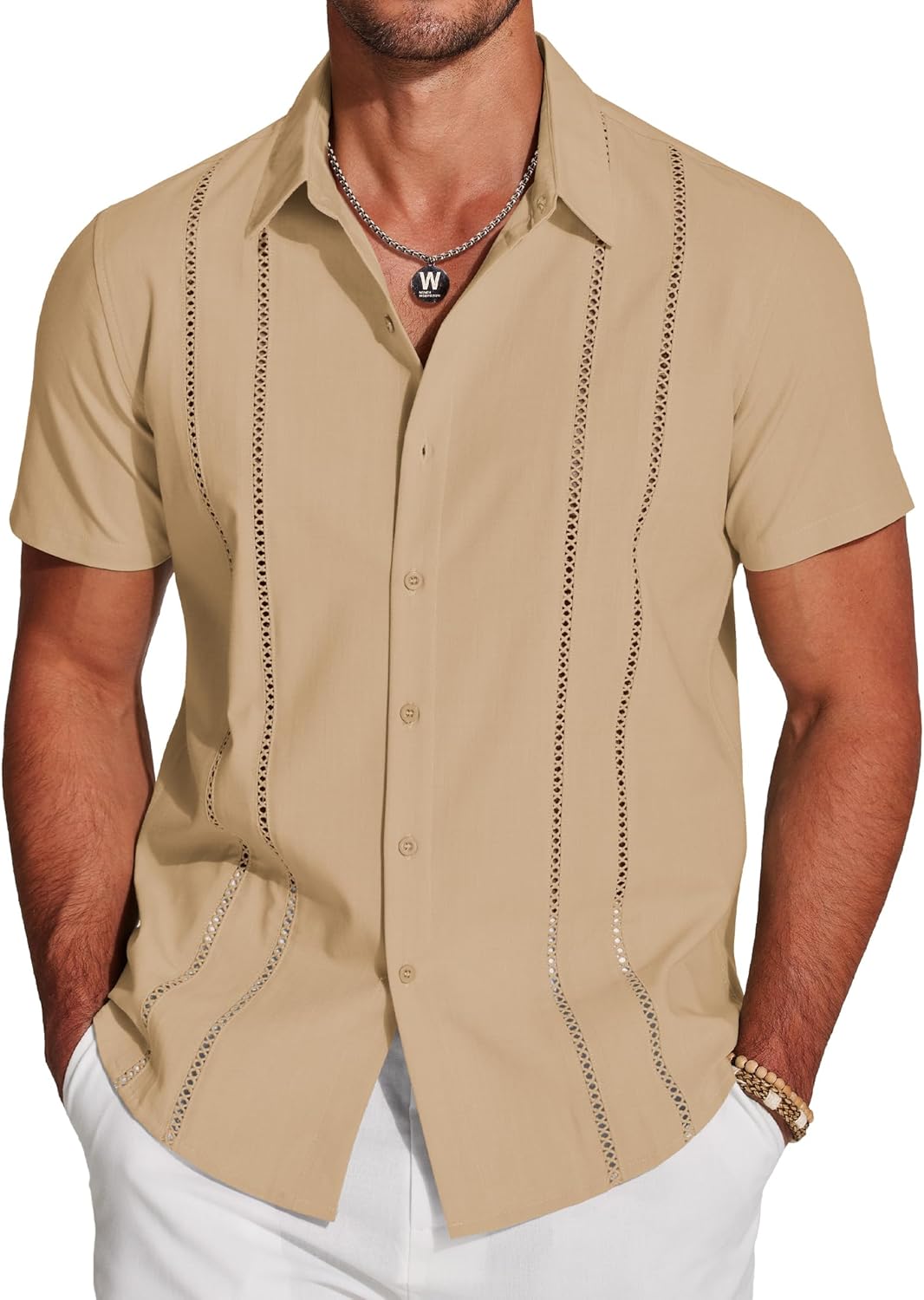 COOFANDY Men's Cuban Guayabera Shirt for Summer Casual Wear