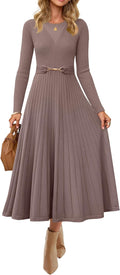 ZESICA Women's Long Sleeve Midi Sweater Dress - Pleated A-Line