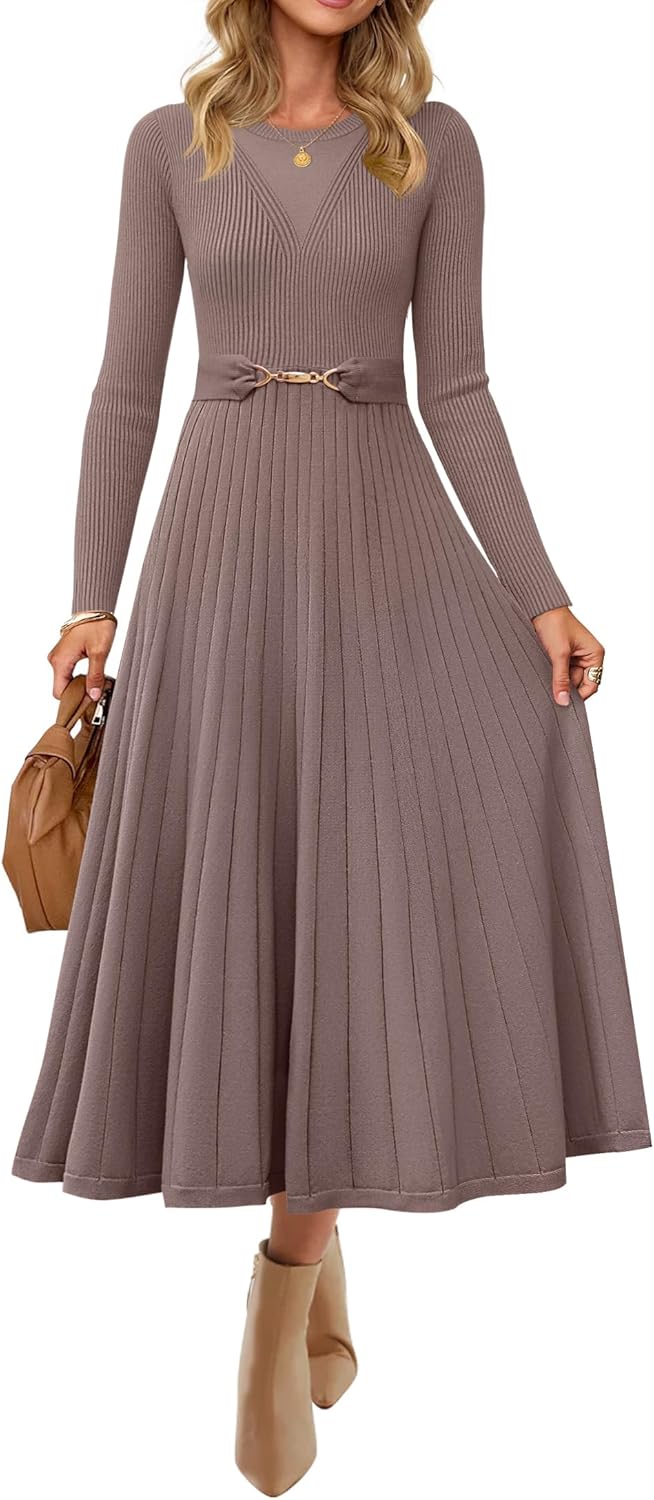 ZESICA Women's Long Sleeve Midi Sweater Dress for Fall Style