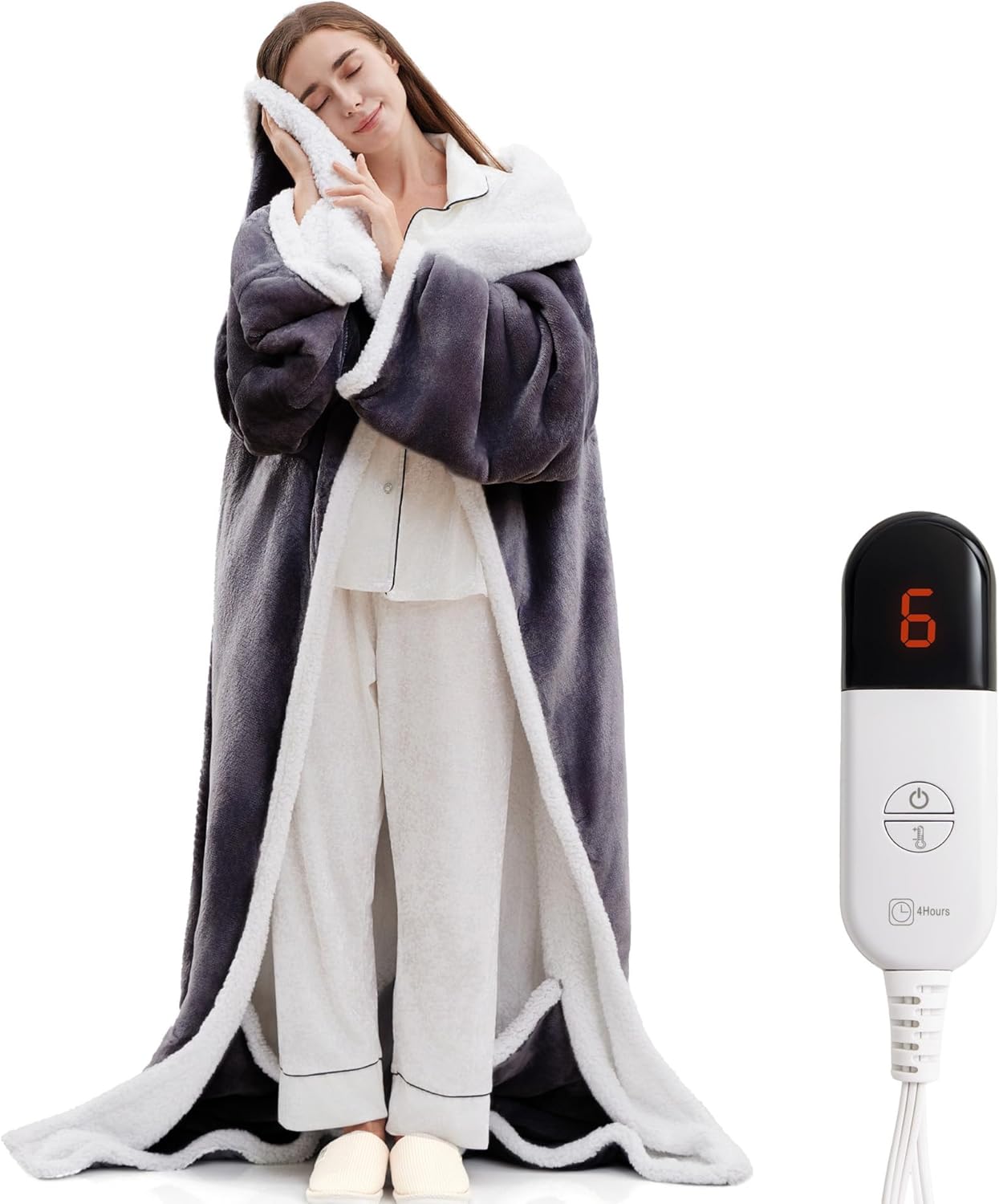 Electric Flannel Throw Blanket with Foot Pocket for Comfort