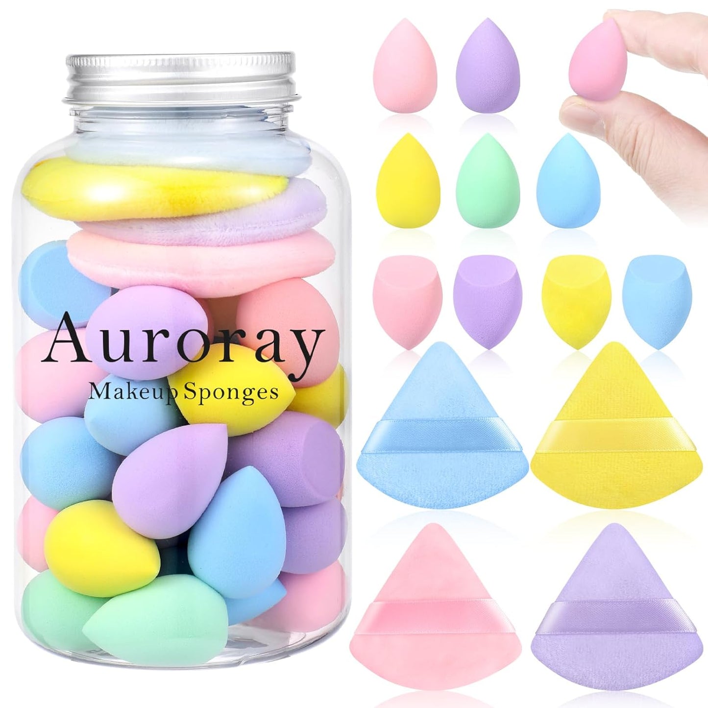 Colorful Mini Makeup Sponges Set with Powder Puff - Blend Like a Pro!