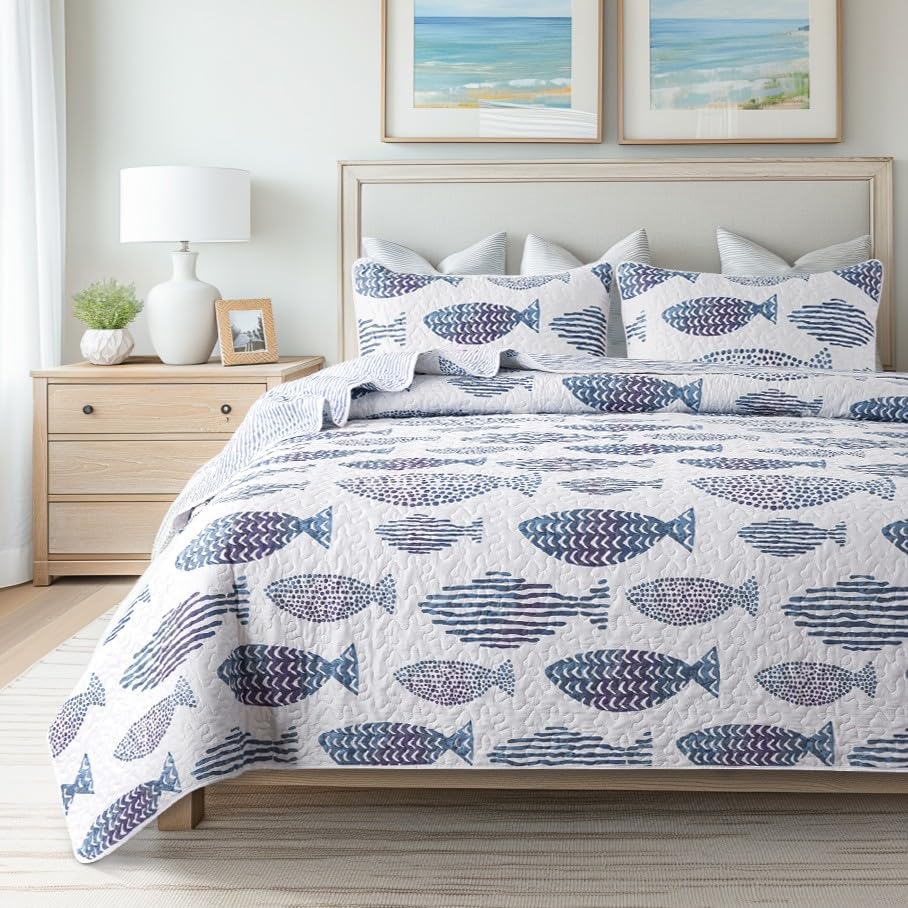 SLPR Sea of Dreams Twin Quilt Set - Nautical Fish Design
