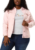 Plus Size Jean Jacket Stitching Button Front Washed Denim Jacket Cuff