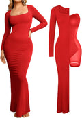 Popilush Women's Long Sleeve Maxi Dress with Built-in Shapewear hips