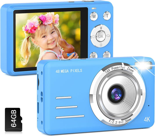 48MP Kids Camera with 64GB Card & 16X Zoom - Perfect Gift!
