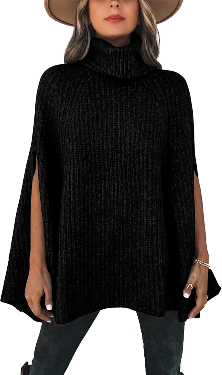 KIRUNDO Women's Turtleneck Poncho Sweater for Fall 2025 Fashion